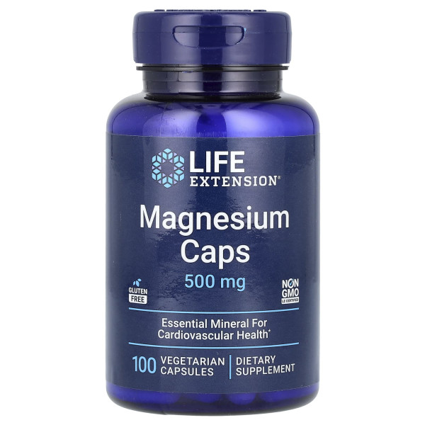Магній, Magnesium Caps, Life Extension, здоров'я серцево-судинної системи, 500 мг, 100 вегетаріанських капсул