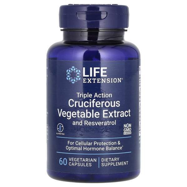 Екстракт хрестоцвітих овочів з ресвератролом, Triple Action Cruciferous Vegetable Extract with Resveratrol, Life Extension, 60 капсул