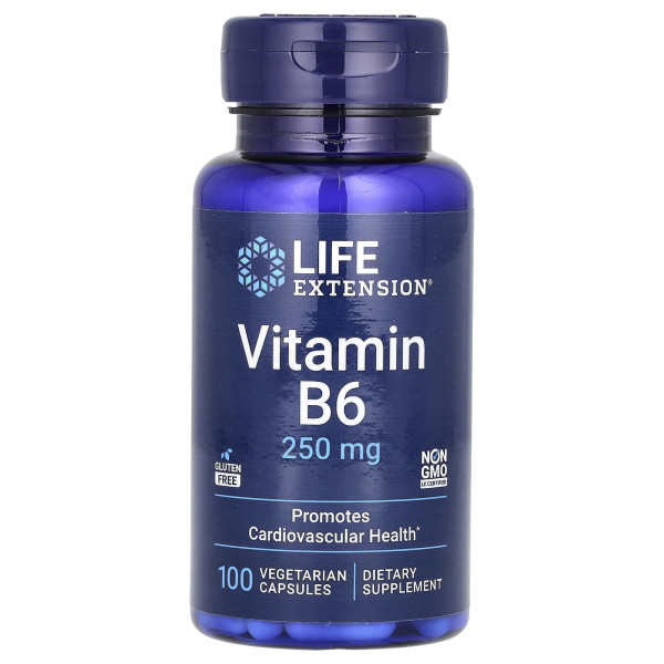 Вітамін В6 (піридоксин), Vitamin B6, Life Extension, 250 мг, 100 вегетаріанських капсул