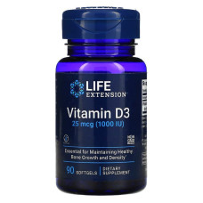 Вітамін D-3, Vitamin D3, Life Extension, 1000 МО, 90 гелевих капсул