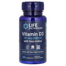 Вітамін D3, Vitamin D3, Life Extension, з йодом, 125 мкг (5000 МО), 60 капсул