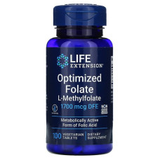 Фолат, Optimized Folate, Life Extensions, оптимізований, 1700 мкг DFE, 100  вегетаріанських таблеток