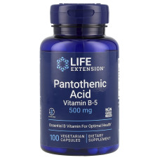 Пантотенова кислота (вітамін В-5), Pantothenic Acid, Life Extension, 500 мг, 100 вегетаріанських капсул