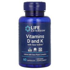 Вітамін D і К з йодом, Vitamins D and K with Sea-Iodine, Life Extension, 60 капсул