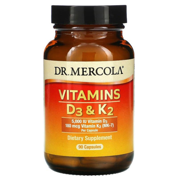 Вітаміни D3 і К2, Vitamins D3 & K2, Dr. Mercola, 5,000 МО, 90 капсул