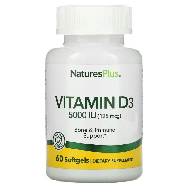 Вітамін D3, Vitamin D3, Nature's Plus, 125 мкг (5000 МО), 60 гелевих капсул