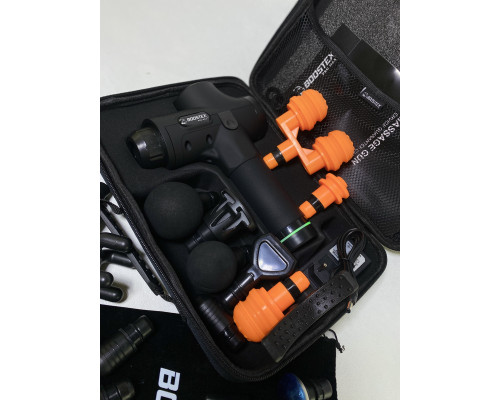 Новинка 2024р. Ударний перкусійний масажер 30 режимів, 21 насадка, 2500am/h батарея, кейс (Чорний)