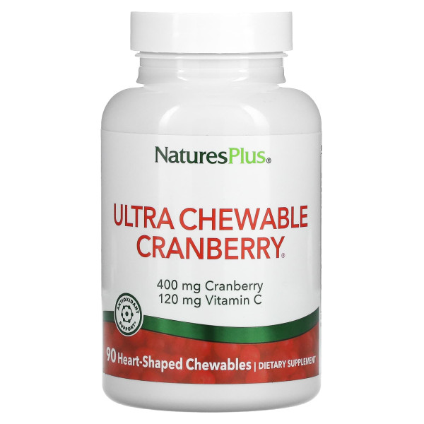 Журавлина з вітаміном C, Cranberry With Vitamin C, Nature's Plus, журавлина та полуниця, 90 жувальних таблеток