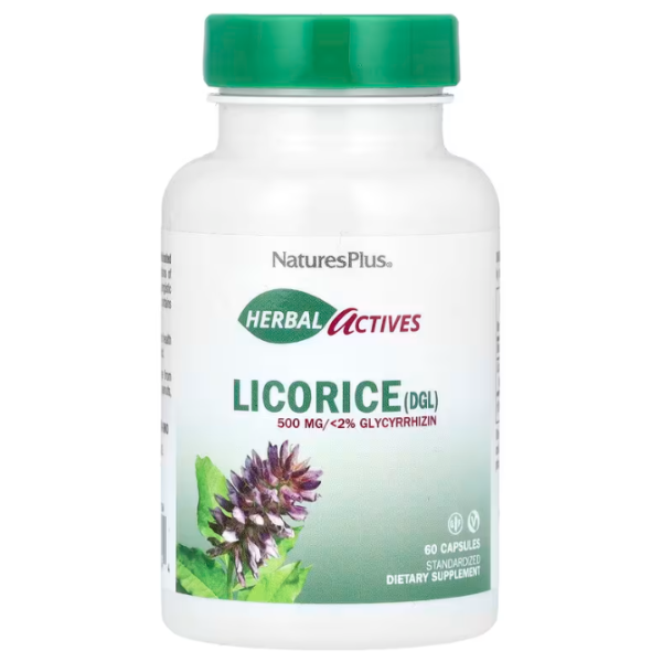 Корінь солодки, Licorice (DGL) Nature's Plus, Herbal Actives, 500 мг, 60 капсул