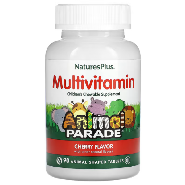 Мультивітаміни та мінерали для дітей, Multi-Vitamin & Mineral, Nature's Plus, Source of Life, вишня, 90 таблеток у формі тварин
