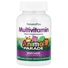 Мультивітаміни та мінерали для дітей, виноград, Children's Chewable Multi-Vitamin & Mineral, Nature's Plus, Animal Parade, 90 жувальних таблеток у вигляді тварин