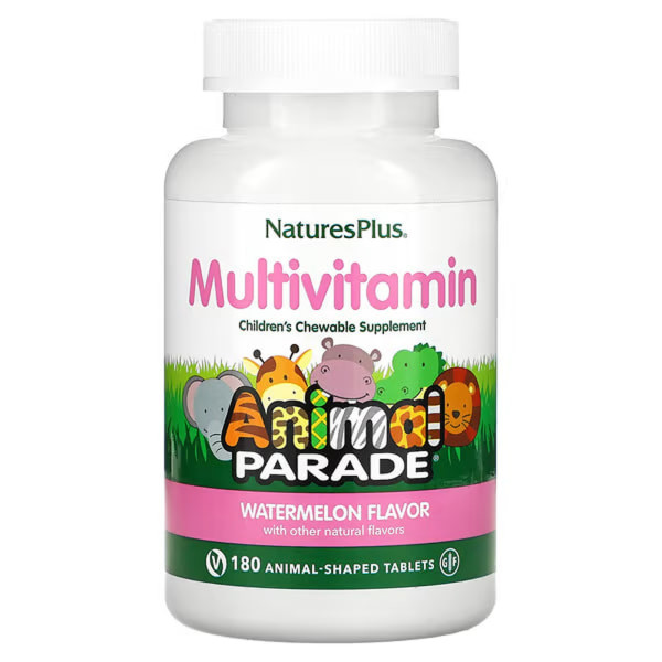 Вітаміни для дітей, Multi-Vitamin and Mineral, Nature's Plus, Animal Parade, смак кавуна, 180 жувальних цукерок у формі тварин
