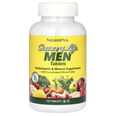 Мультивітаміни та мінералі для чоловіків, Source of Life Men, Nature's Plus, Source of Life Men, з концентрованими цільними продуктами, без заліза, 120 таблеток