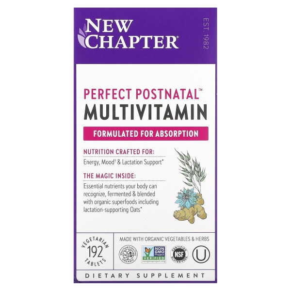 Мультивітамінний постнатальний комплекс, Postnatal MultiVitamin, New Chapter, 192 вегетаріанські таблетки