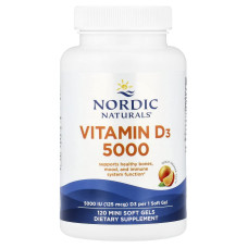 Вітамін D3, Vitamin D3, Nordic Naturals, апельсин, 125 мкг (5000 МО), 120 міні гелевих капсул