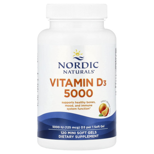 Вітамін D3, Vitamin D3, Nordic Naturals, апельсин, 125 мкг (5000 МО), 120 міні гелевих капсул