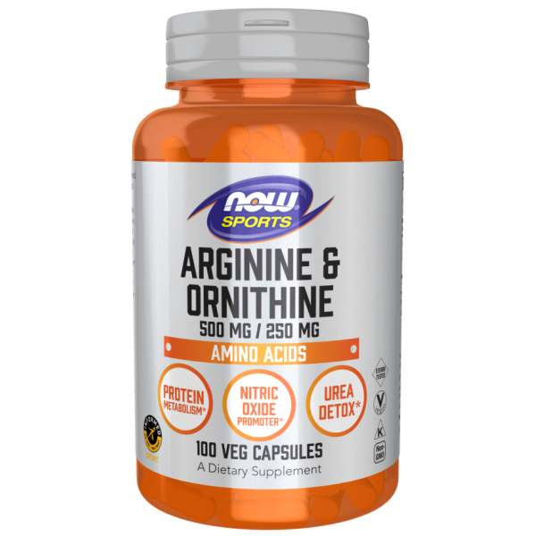 Аргінін та орнітин, Arginine & Ornithine, Now Foods, Sports, 500 мг/250 мг, 100 вегетаріанських капсул