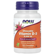 Вітамін D-3, Vitamin D-3, Now Foods, смак м'яти, 5000 МО, 120 жувальних таблеток