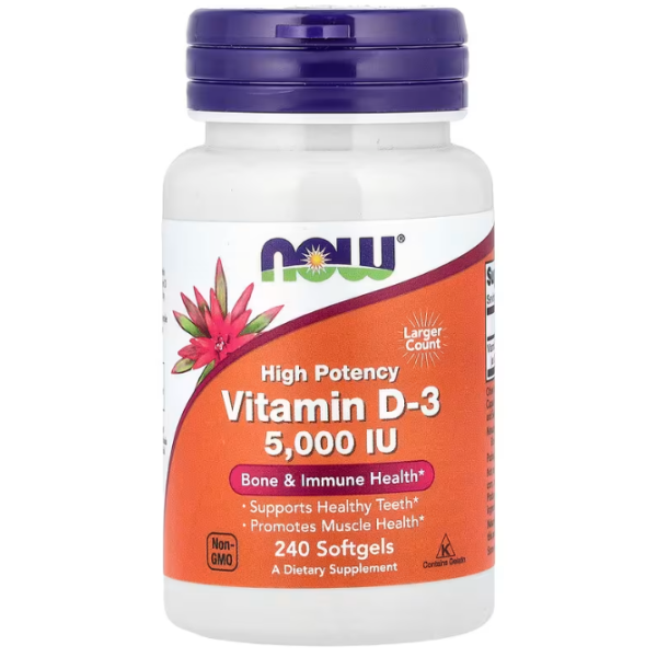 Вітамін D-3, Vitamin D-3, Now Foods, високоефективний, 125 мкг (5000 МО), 240 гелевих капсул