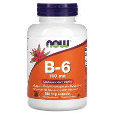 Вітамін В6, Vitamin B-6, Now Foods, 100 мг, 250 вегетаріанських капсул