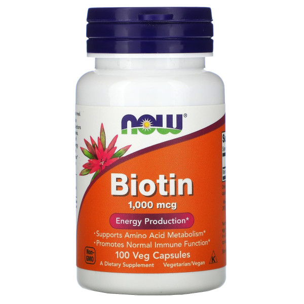 Біотин, Biotin, NOW Foods 1000 мкг, 100 вегетаріанських капсул