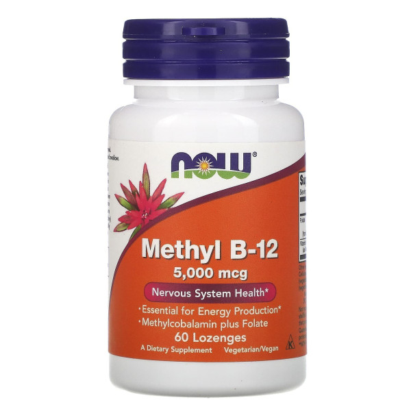Вітамін В12, Methyl B-12, Now Foods, метил, 5000 мкг, 60 льодяників