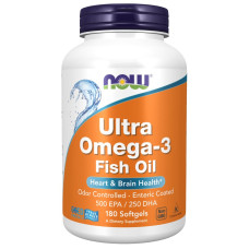 Супер омега 3, Ultra Omega-3, Now Foods, 500 EPA / 250 DHA, 180 капсул з кишковорозчинною оболонкою