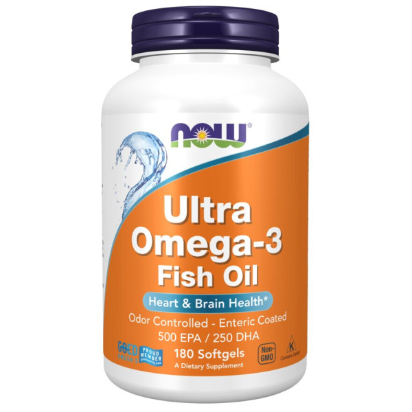 Супер омега 3, Ultra Omega-3, Now Foods, 500 EPA / 250 DHA, 180 капсул з кишковорозчинною оболонкою