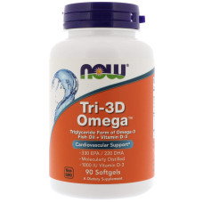 Риб'ячий жир в капсулах + D3, Tri-3D Omega, Now Foods, 330 EPA/220 DHA, 90 гелевих капсул