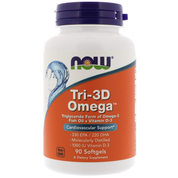Риб'ячий жир в капсулах + D3, Tri-3D Omega, Now Foods, 330 EPA/220 DHA, 90 гелевих капсул
