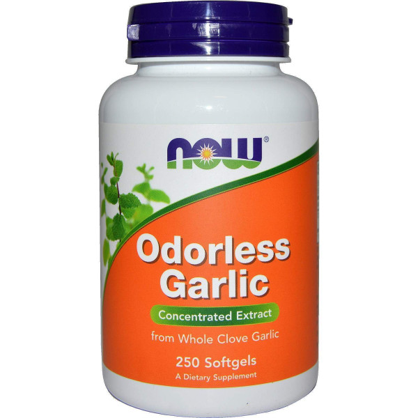 Часник, концентрований екстракт, Odorless Garlic, Now Foods, 50 мг, 250 гелевих капсул (25 мг в одній капсулі)