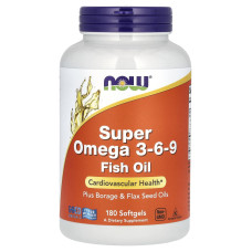 Супер омега 3-6-9, Super Omega 3-6-9,  Now Foods, 1200 мг, 180 гелевих капсул