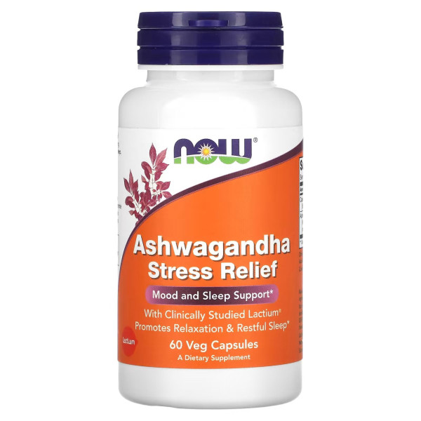 Ашвагандха, Ashwagandha Stress Relief, Now Foods, для зняття стресу, 60 вегетаріанських капсул