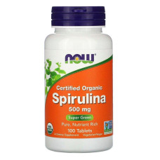Спіруліна, Spirulina, Now Foods, сертифікована, органічна, 500 мг, 100 таблеток