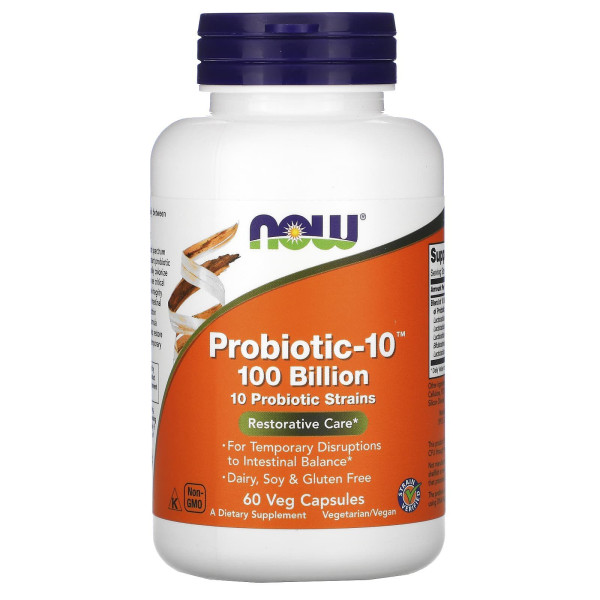 Пробіотики-10, Probiotic-10, Now Foods, 100 млрд, 60 рослинних капсул