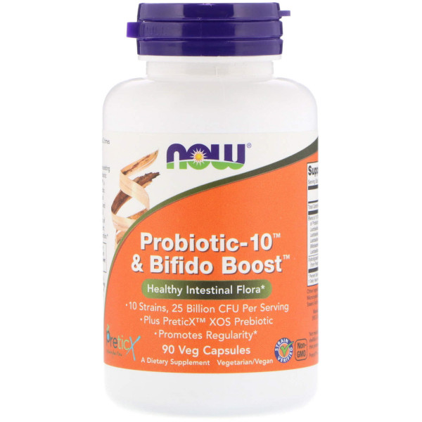 Пробіотик-10 з Bifido Boost, Probiotic-10, Now Foods, 25 млрд КУО, 90 вегетаріанських капсул