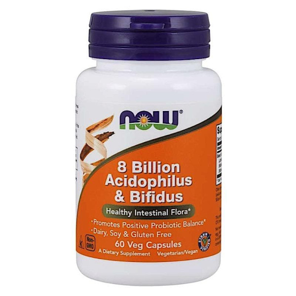 Пробіотик, Acidophilus & Bifidus, Now Foods, 8 млрд КУО, 60 вегетаріанських капсул