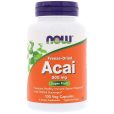 Асаї, Acai, Now Foods, сублімовані ягоди, 500 мг, 100 вегетаріанських капсул