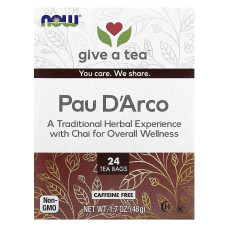 По д'арко, Pau D'Arco, Now Foods, Real Tea, без кофеїну, 24 чайних пакетика, 48 г