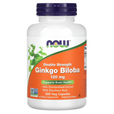 Гінкго білоба, Ginkgo Biloba, Now Foods, подвійна сила, 120 мг, 200 вегетаріанських капсул