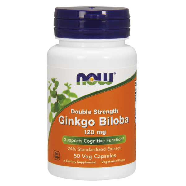 Гінкго білоба, Ginkgo Biloba, Now Foods, подвійна сила, 120 мг, 50 вегетаріанських капсул