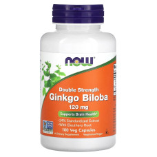Гінкго білоба, Ginkgo Biloba, Now Foods, подвійна сила, 120 мг, 100 вегетаріанських капсул