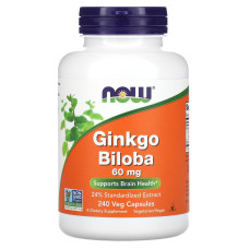 Гінкго білоба, Ginkgo Biloba, Now Foods, 60 мг, 240 вегетаріанських капсул