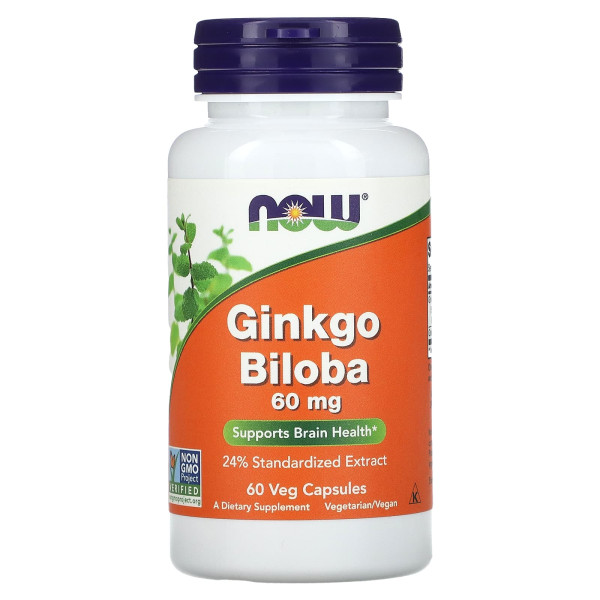 Гінкго білоба, Ginkgo Biloba, NOW Foods, 60 мг, 60 вегетаріанських капсул