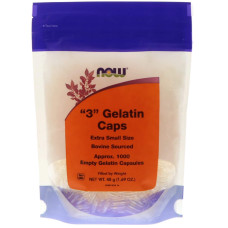 Порожні капсули "3", "3" Gelatin Caps, Now Foods, дуже маленького розміру, 1000 порожніх желатинових капсул (48 г)