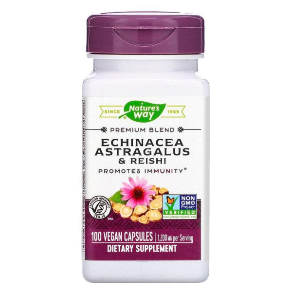 Ехінацея, астрагал і рейші, Echinacea Astragalus & Reishi, Nature's Way, 1200 мг, 100 капсул