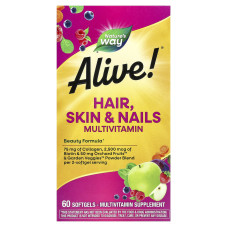 Мультивітаміни для волосся, шкіри і нігтів, Hair, Skin & Nails Multi-Vitamin, Nature's Way, Alive!, 60 гелевих капсул