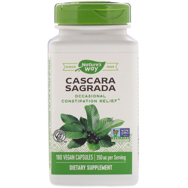 Каскара саграда, Cascara Sagrada, Nature's Way, стара кора, 350 мг, 180 веганських капсул
