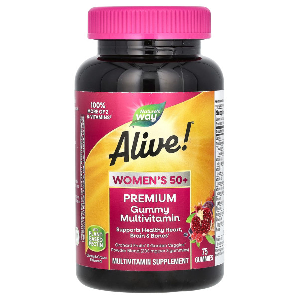 Мультивітаміни для жінок Alive! Women's 50+, Nature's Way, вишня та виноград, 75 жувальних цукерок