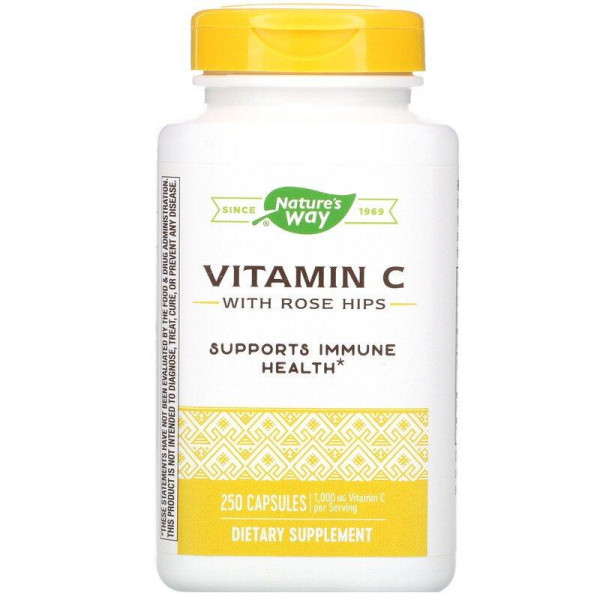 Вітамін С (аскорбінова кислота), Vitamin C, Nature's Way, з шипшиною, 1000 мг, 250 капсул